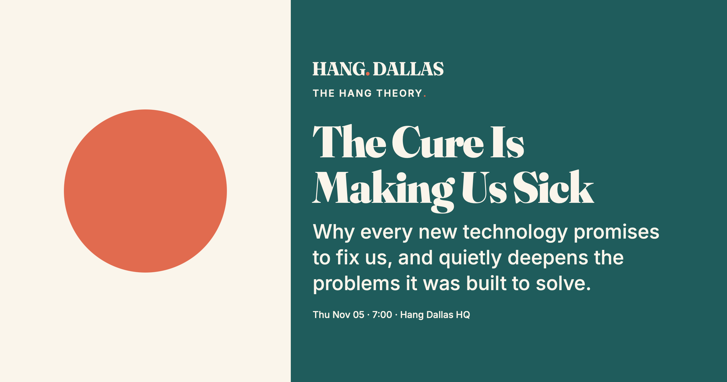 Event cover for The Cure Is Making Us Sick featuring Andy Amato — part of the The Hang Theory series at Hang Dallas HQ in Dallas