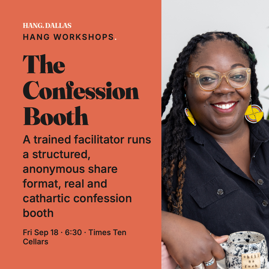 Event poster for The Confession Booth, Hang Dallas