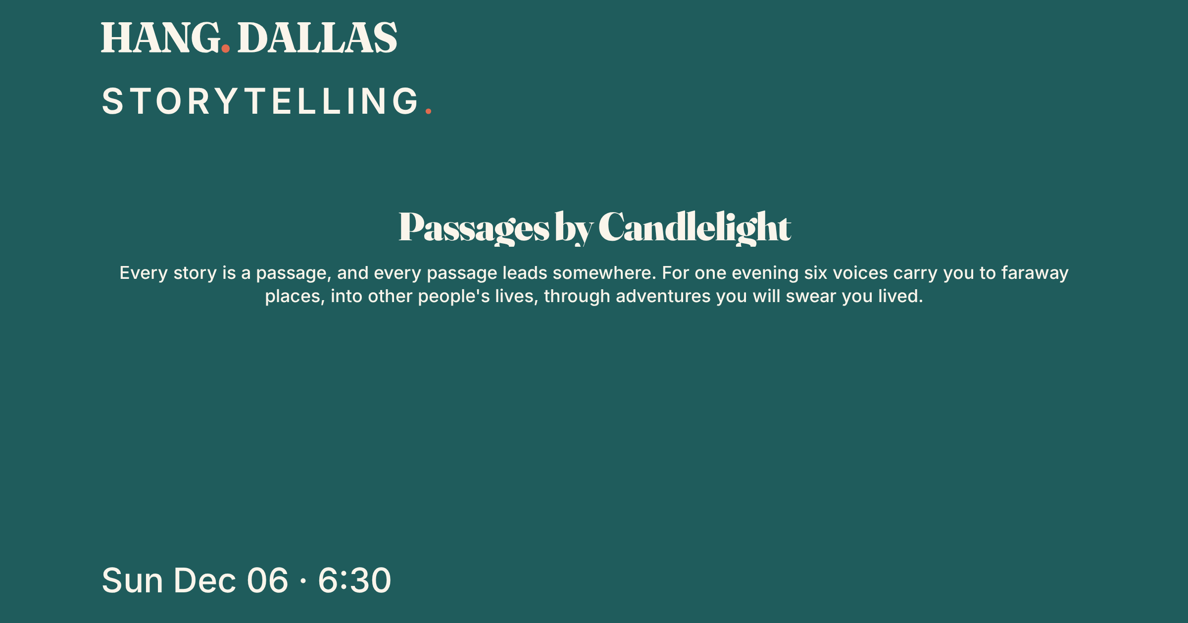 Event cover for Passages by Candlelight, part of the Storytelling series in Dallas