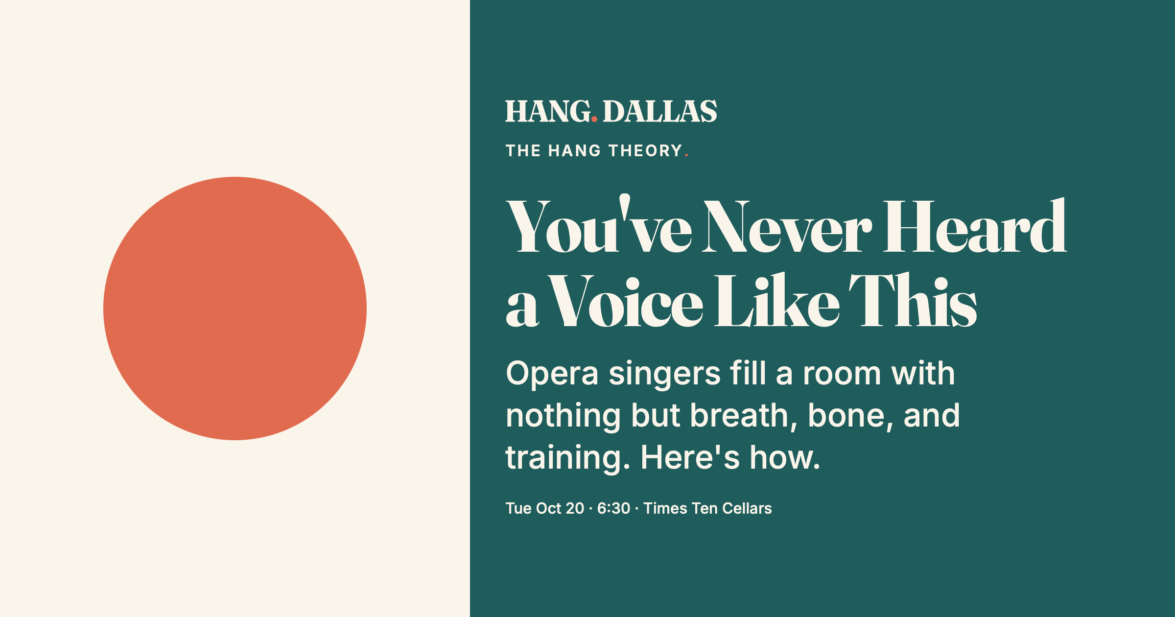 Event cover for You've Never Heard a Voice Like This featuring Corey Trahan — part of the The Hang Theory series at Times Ten Cellars in Dallas