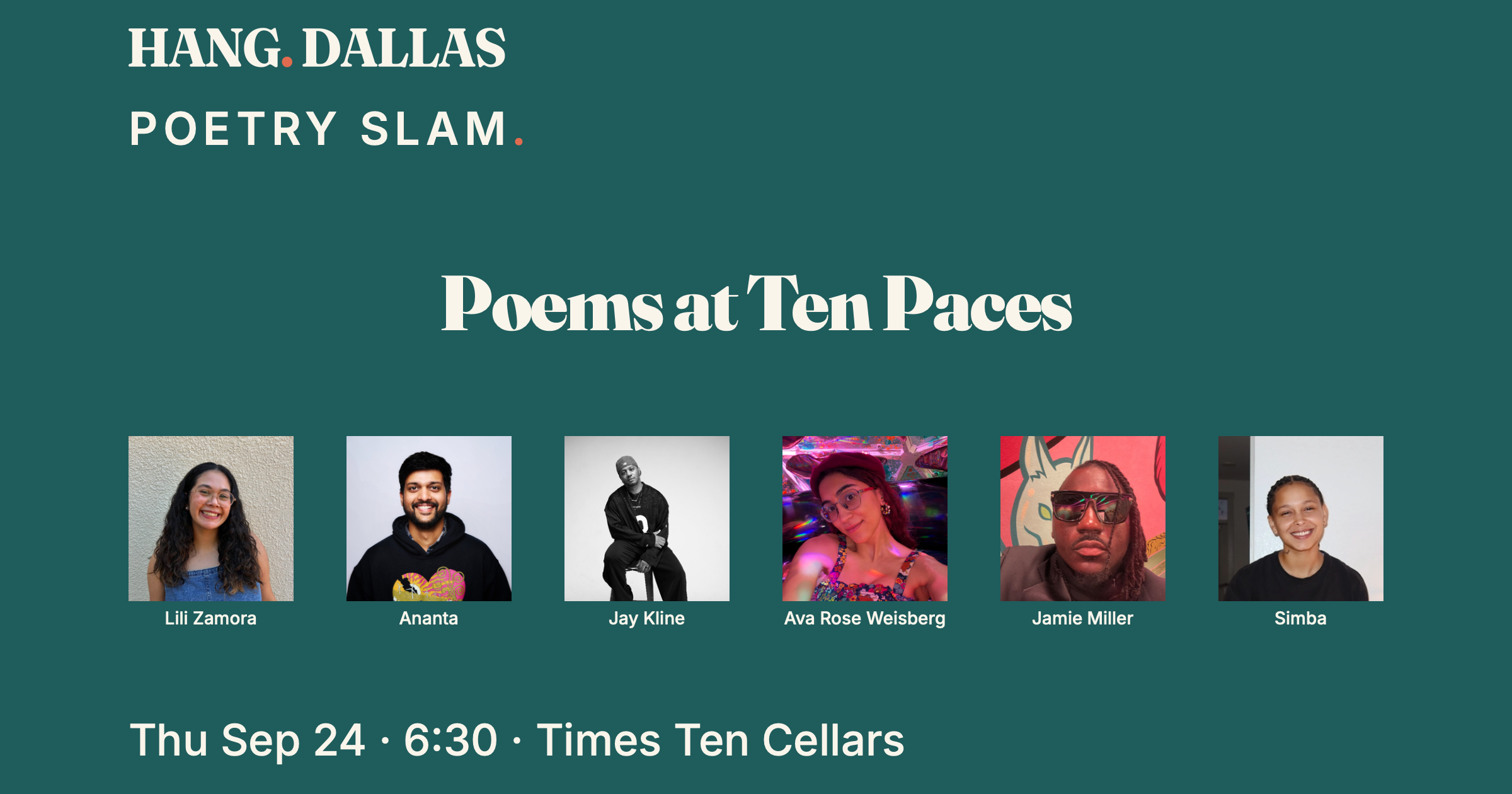 Event cover for Poems at Ten Paces, part of the Poetry Slam series at Times Ten Cellars in Dallas