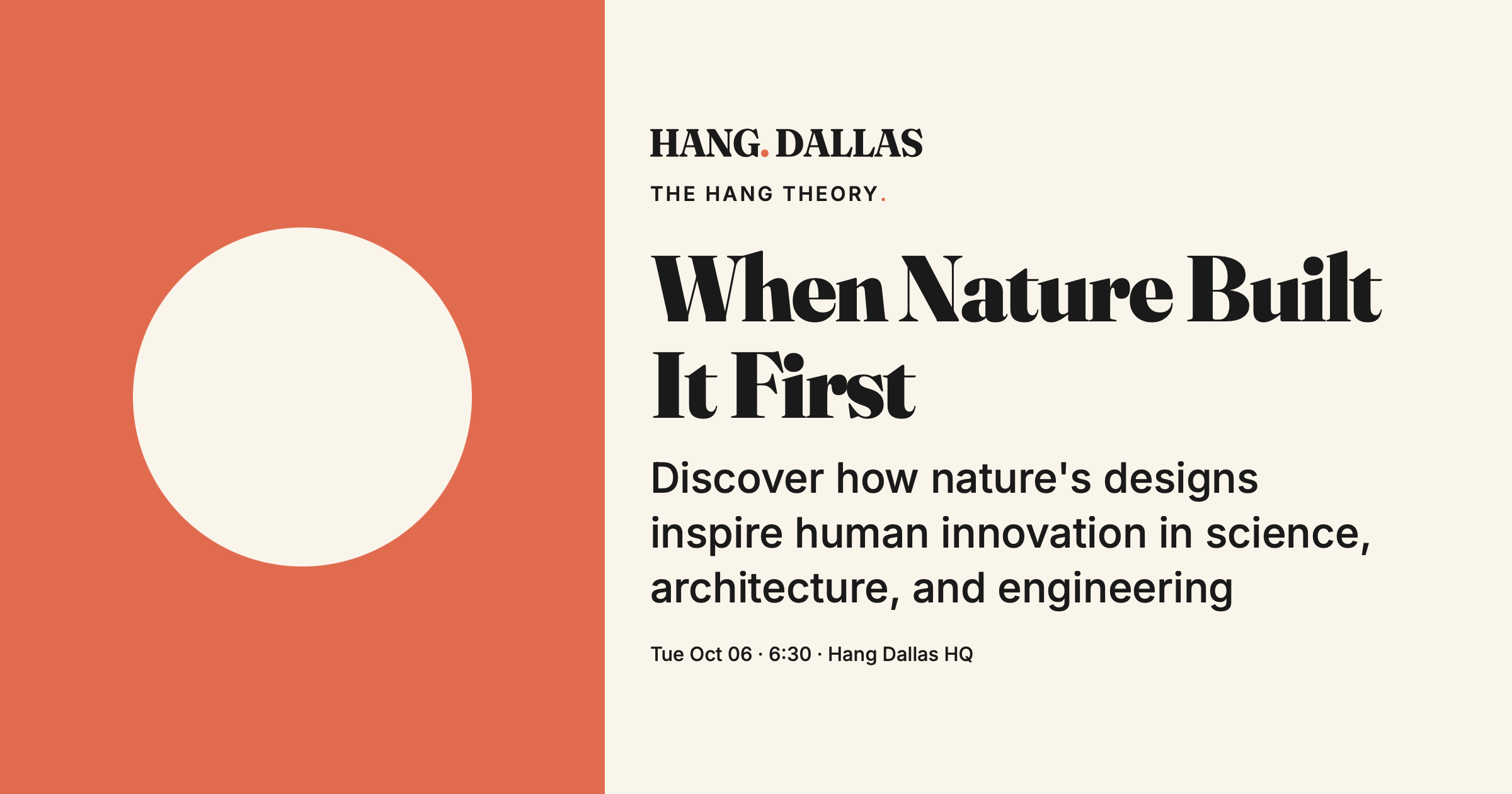 Event cover for When Nature Built It First featuring MinJun Kim — part of the The Hang Theory series at Hang Dallas HQ in Dallas